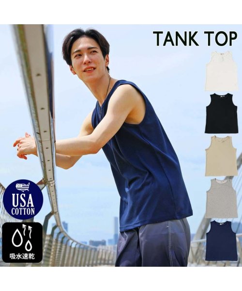 TopIsm(トップイズム)/ノースリーブ メンズ タンクトップ USAコットン 吸水速乾 Tシャツ 袖なし トップス/img18