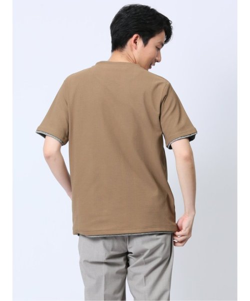 TAKA-Q(タカキュー)/リンクス縦柄 フェイクVネック半袖Tシャツ/img24