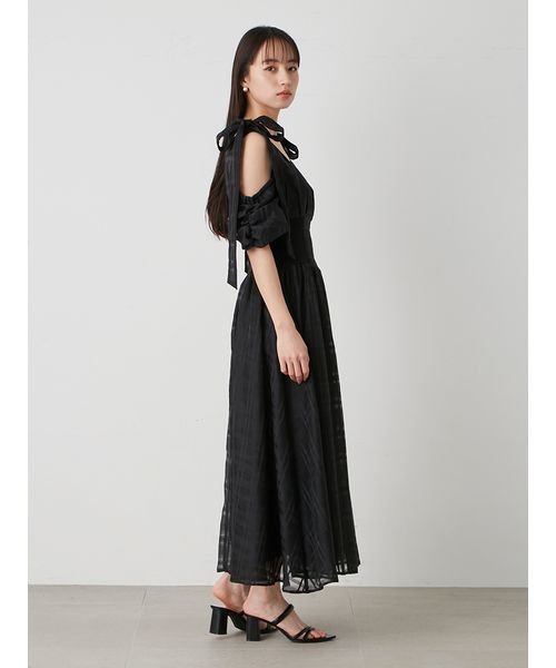 リボンショルダーウエストリブワンピース 予めご了承ください