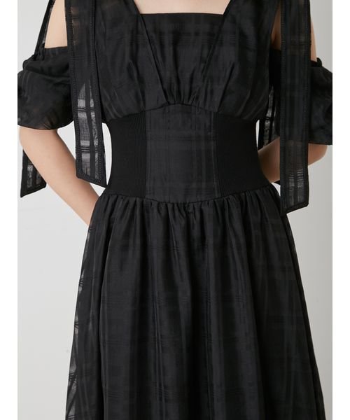 リボンショルダーウエストリブワンピース 予めご了承ください