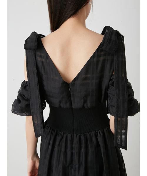 リボンショルダーウエストリブワンピース 予めご了承ください