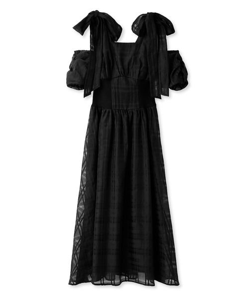 リボンショルダーウエストリブワンピース 予めご了承ください