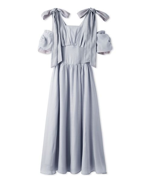 リボンショルダーウエストリブワンピース 予めご了承ください