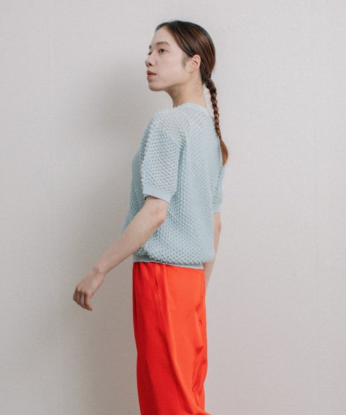 【Liyoca】凹凸編み半袖サマーニット－手洗い可－ Liyoca 5cm