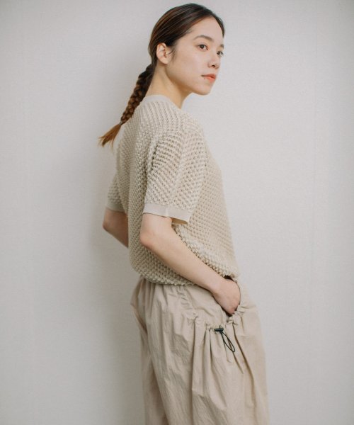 【Liyoca】凹凸編み半袖サマーニット－手洗い可－ Liyoca 5cm