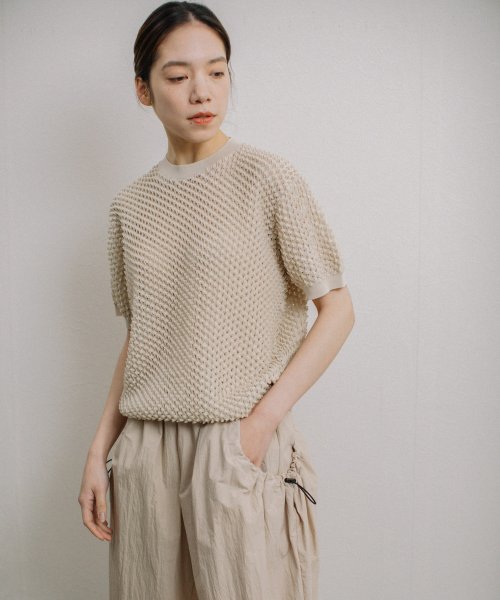 【Liyoca】凹凸編み半袖サマーニット－手洗い可－ Liyoca 5cm