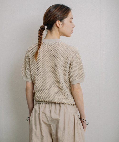 【Liyoca】凹凸編み半袖サマーニット－手洗い可－ Liyoca 5cm