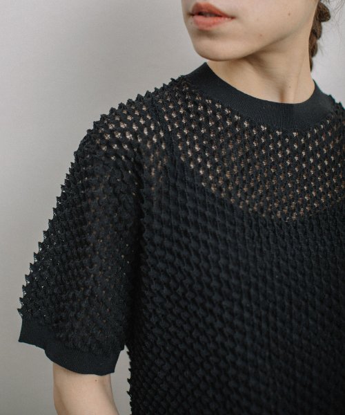 【Liyoca】凹凸編み半袖サマーニット－手洗い可－ Liyoca 5cm