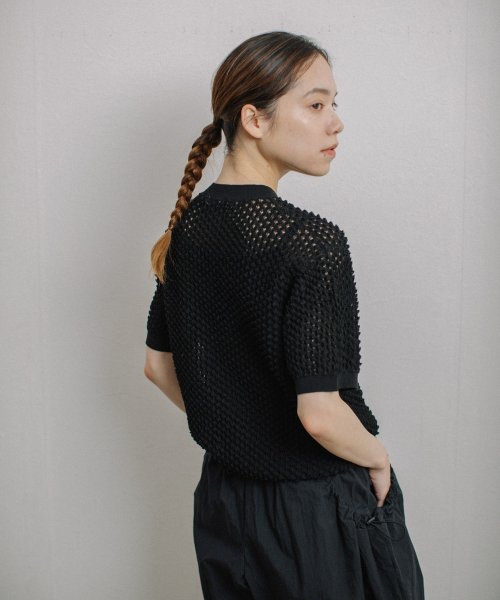 【Liyoca】凹凸編み半袖サマーニット－手洗い可－ Liyoca 5cm