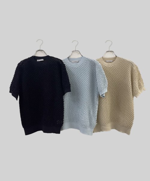 【Liyoca】凹凸編み半袖サマーニット－手洗い可－ Liyoca 5cm