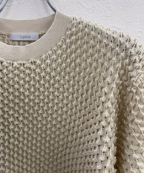 【Liyoca】凹凸編み半袖サマーニット－手洗い可－ Liyoca 5cm