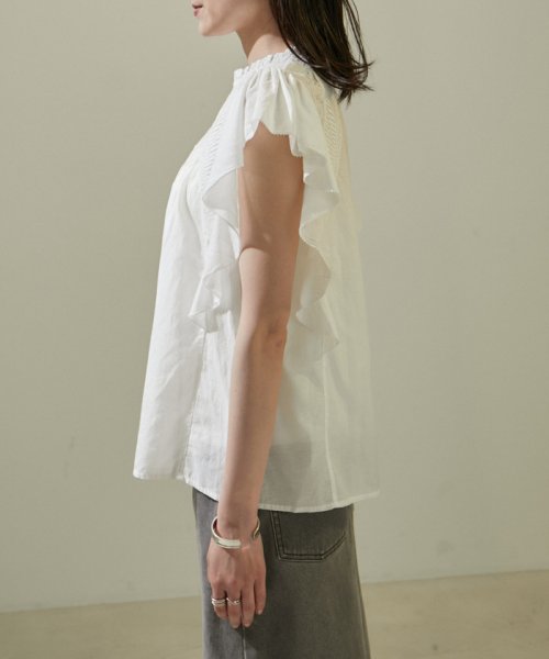 【WEB限定】コットンピンタックリバーレースラッフルブラウス 