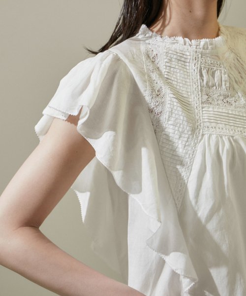 【WEB限定】コットンピンタックリバーレースラッフルブラウス 