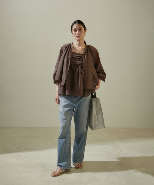 オーガニックコットンシアーギャザーフレアブラウス【アンサンブル対応】 アンサンブル対応 JSB1353159138(10450円)