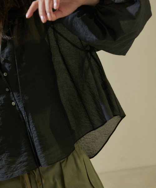 オーガニックコットンシアーギャザーフレアブラウス【アンサンブル対応】 アンサンブル対応 JSB1353159138(10450円)