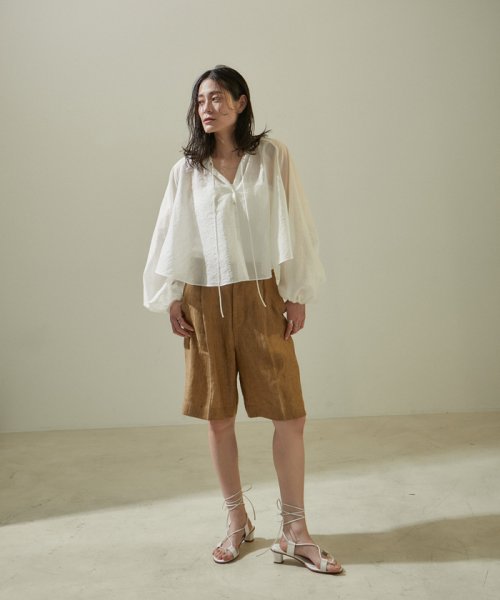 オーガニックコットンシアーギャザーフレアブラウス【アンサンブル対応】 アンサンブル対応 JSB1353159138(10450円)