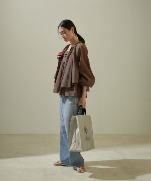 オーガニックコットンシアーギャザーフレアブラウス【アンサンブル対応】 アンサンブル対応 JSB1353159138(10450円)