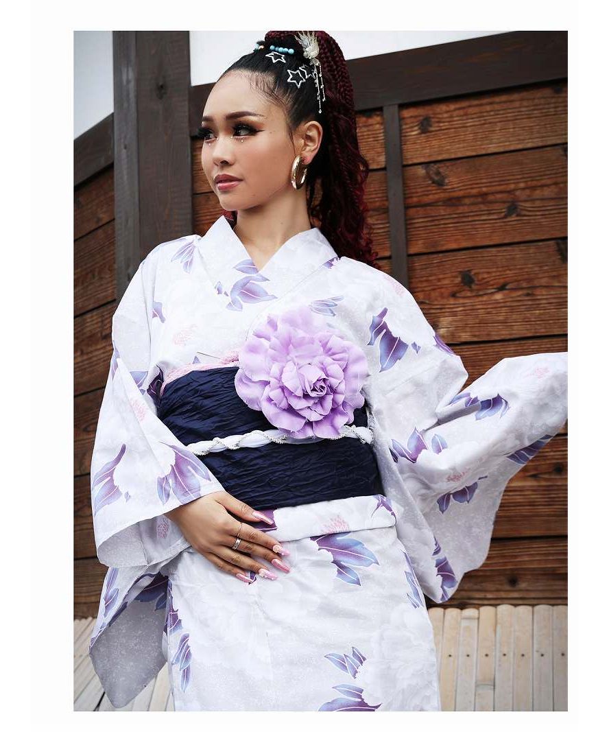 花柄薄紫 水っぽく 浴衣帯セット