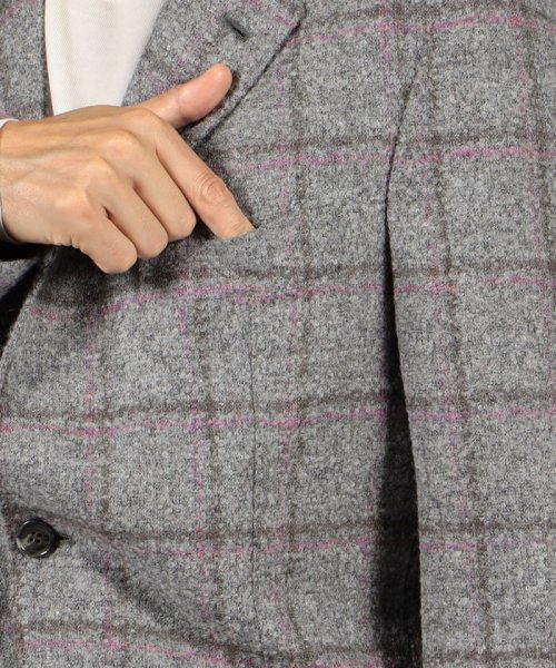 GABO アルパカウールナイロン ブークレ シングルブレステッド2Bジャケット 