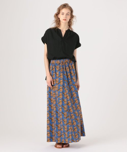 コットンドビーストライプ バンドカラーブラウス 