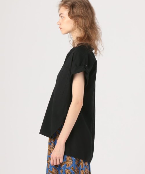 コットンドビーストライプ バンドカラーブラウス 