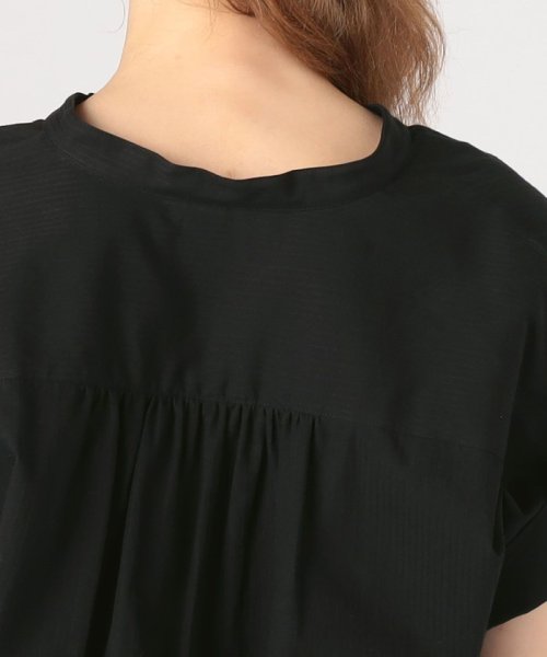 コットンドビーストライプ バンドカラーブラウス 