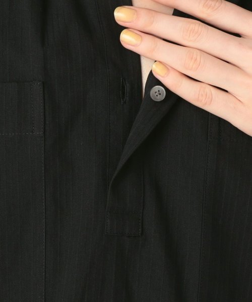 コットンドビーストライプ バンドカラーブラウス 