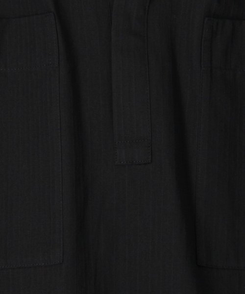 コットンドビーストライプ バンドカラーブラウス 