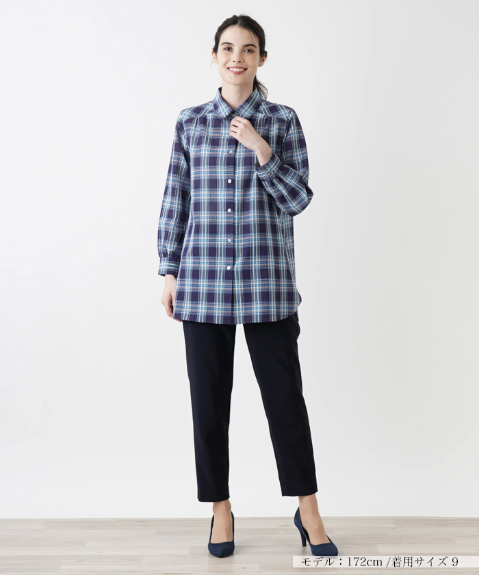Leilian WHITE LABEL 柄切替 チュニック ブラウス 9 日本製 店舗人気】切替チュニックブラウス【プラス企画】|レリアン