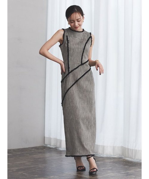 カーヴィングシームツイードワンピース 着丈 バスト 5cm ウエスト ヒップ