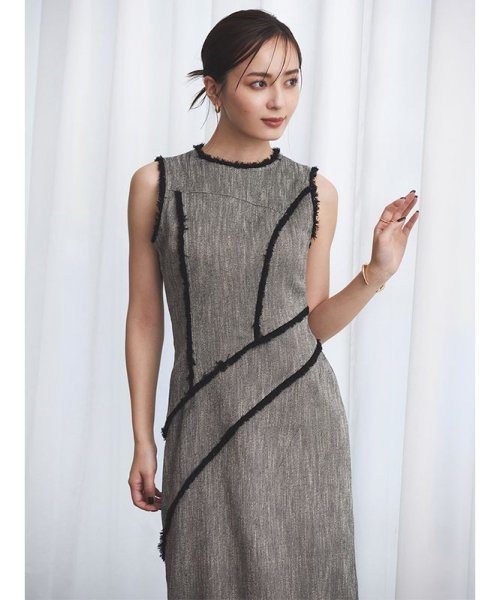 カーヴィングシームツイードワンピース 着丈 バスト 5cm ウエスト ヒップ