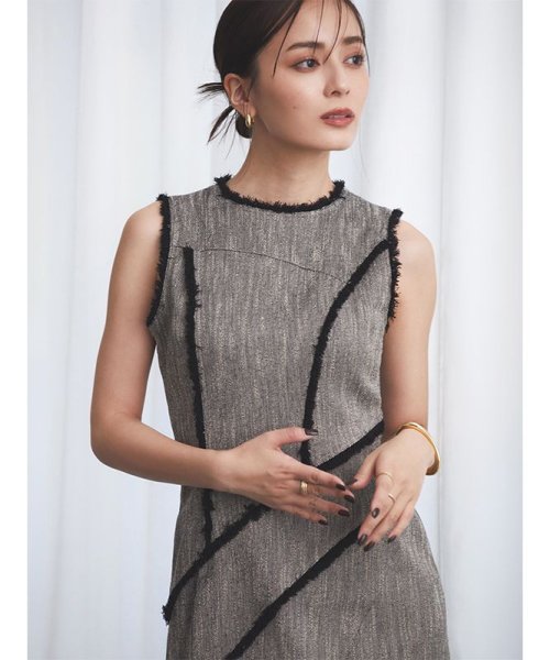 カーヴィングシームツイードワンピース 着丈 バスト 5cm ウエスト ヒップ