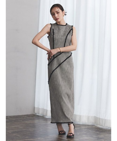 カーヴィングシームツイードワンピース 着丈 バスト 5cm ウエスト ヒップ