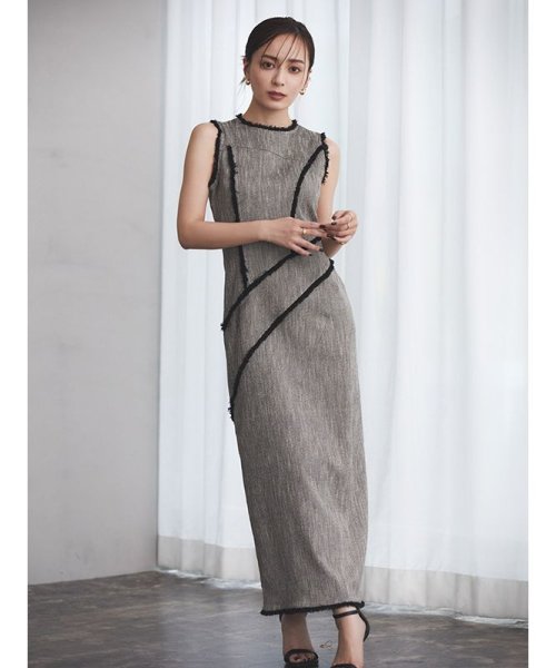 カーヴィングシームツイードワンピース 着丈 バスト 5cm ウエスト ヒップ