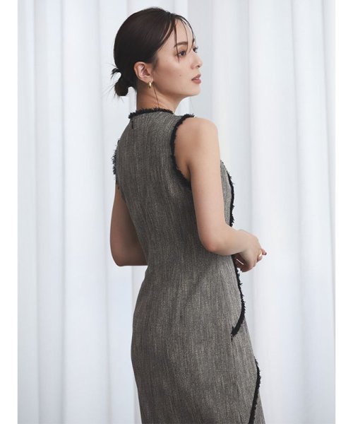 カーヴィングシームツイードワンピース 着丈 バスト 5cm ウエスト ヒップ