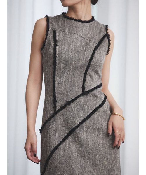 カーヴィングシームツイードワンピース 着丈 バスト 5cm ウエスト ヒップ