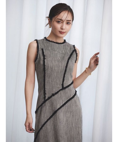 カーヴィングシームツイードワンピース 着丈 バスト 5cm ウエスト ヒップ