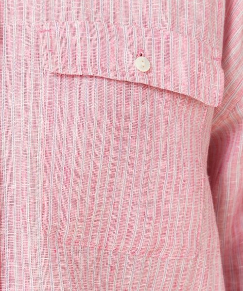 【セットアップ可能／真夏も快適】リネンストライプ レギュラーシャツ 