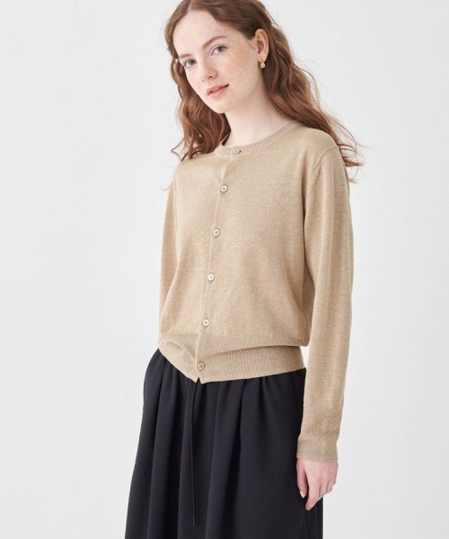 プレーンリネン クルーネックカーディガン 