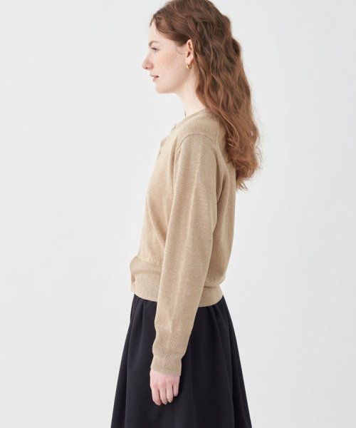 プレーンリネン クルーネックカーディガン 