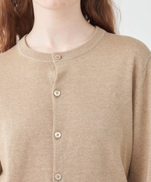 プレーンリネン クルーネックカーディガン 