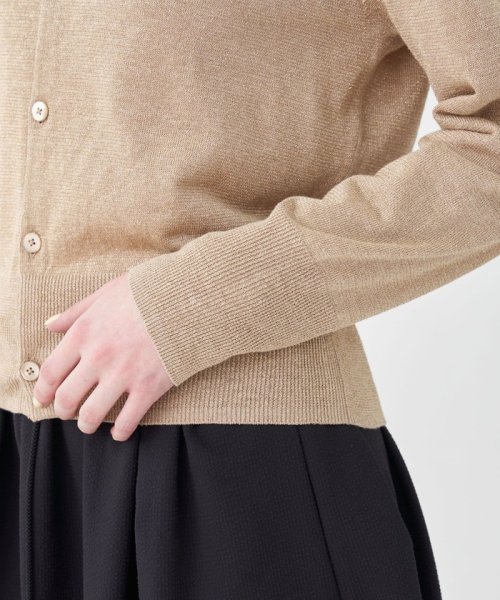 プレーンリネン クルーネックカーディガン 