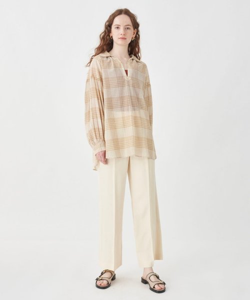 コットンアセテートツイル タックフレアパンツ 