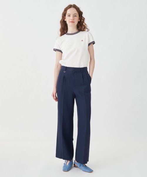 コットンアセテートツイル タックフレアパンツ 