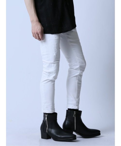 ストレッチ リペア アンクルスキニーデニム ストレッチ リペア