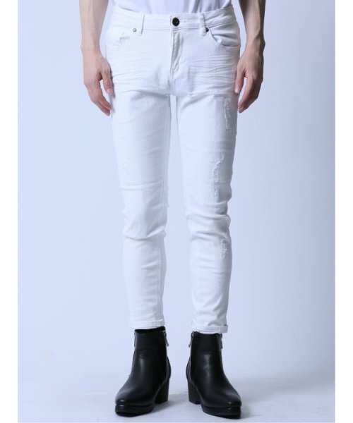 ストレッチ リペア アンクルスキニーデニム ストレッチ リペア