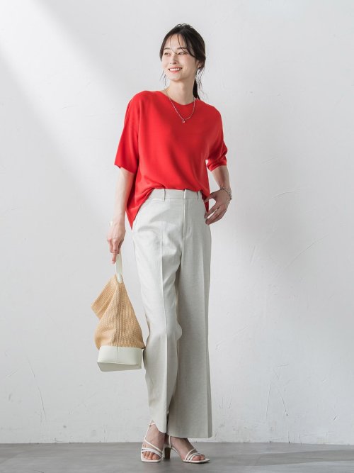 【新色追加】ホールガーメント5分袖ニットプルオーバー≪手洗い可能≫ 