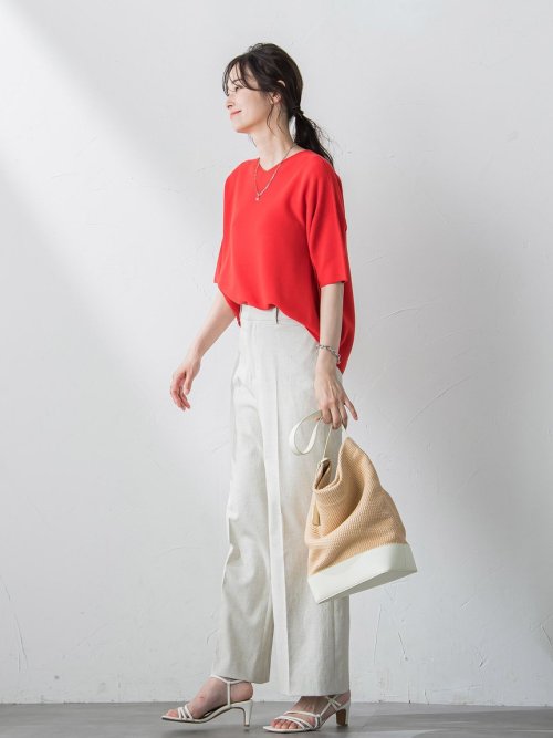 【新色追加】ホールガーメント5分袖ニットプルオーバー≪手洗い可能≫ 