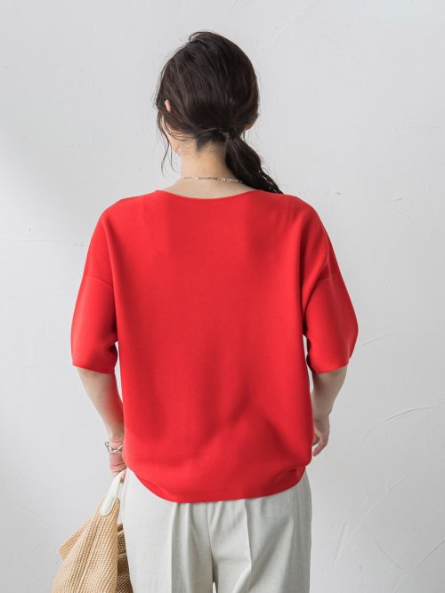 【新色追加】ホールガーメント5分袖ニットプルオーバー≪手洗い可能≫ 