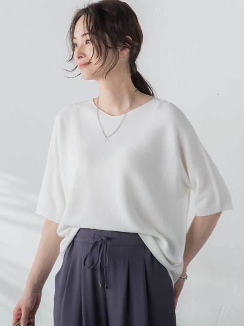 【新色追加】ホールガーメント5分袖ニットプルオーバー≪手洗い可能≫ 